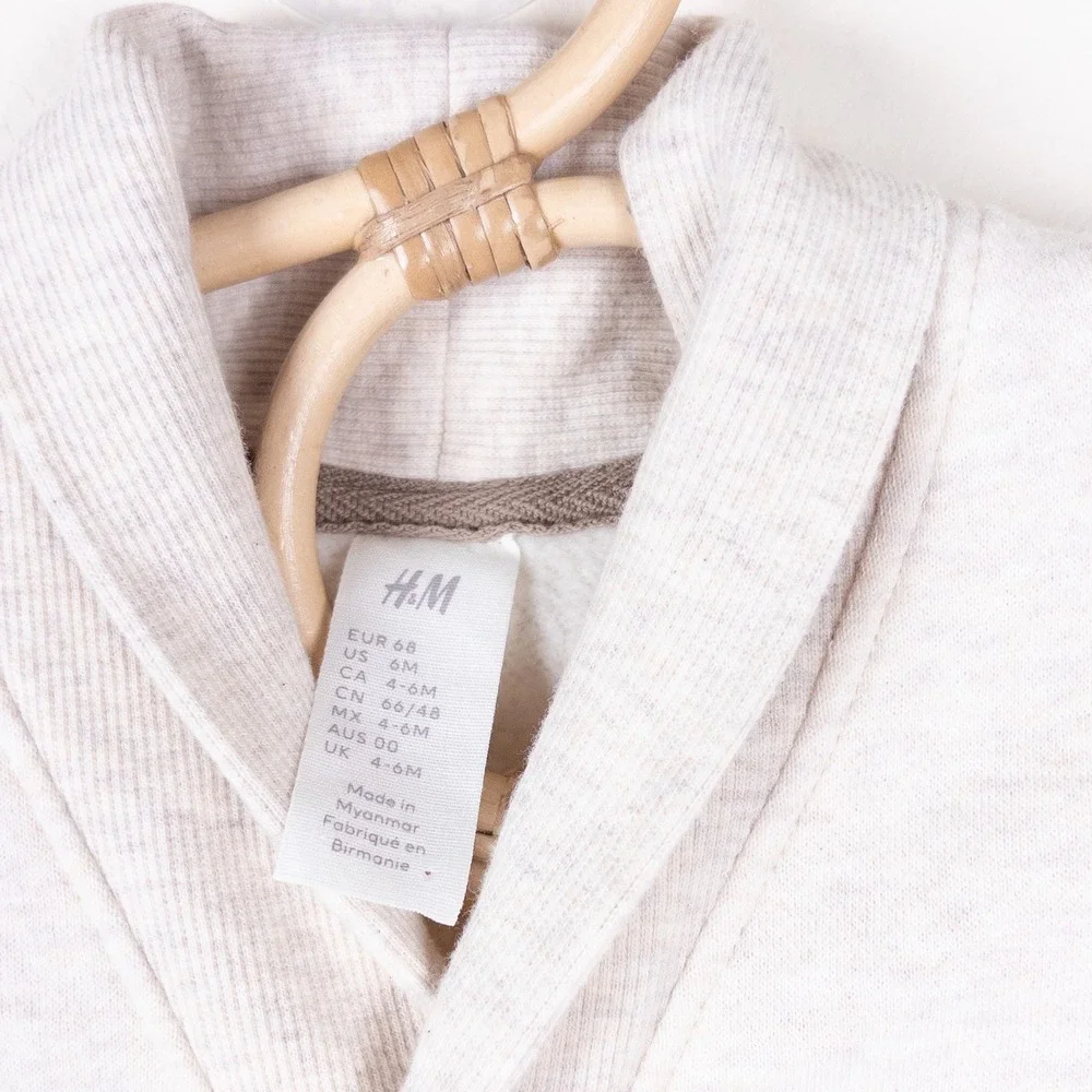 H&M Shawl Collar Cardigan Baby 6M Oatmeal‎ Heather Button Front Fleece